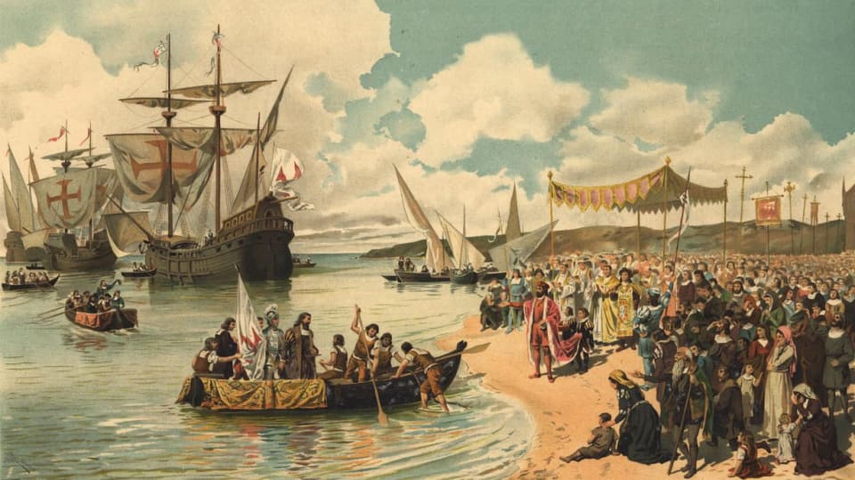 Vasco da Gama přistávající u indických břehů.